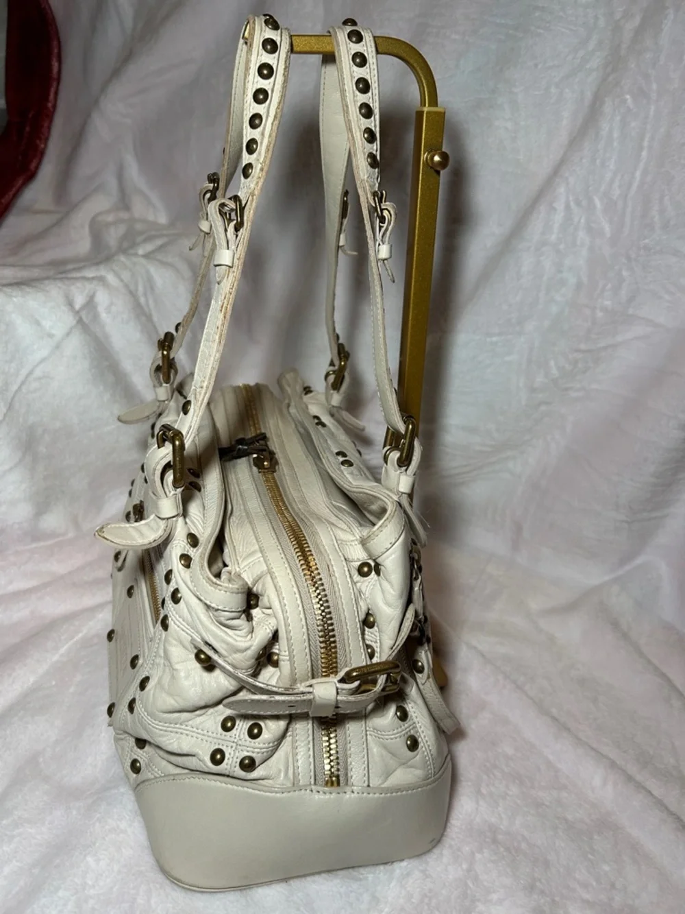 394. Louis Vuitton Lambskin Ivory Riveting Bag, limited edition w/COA